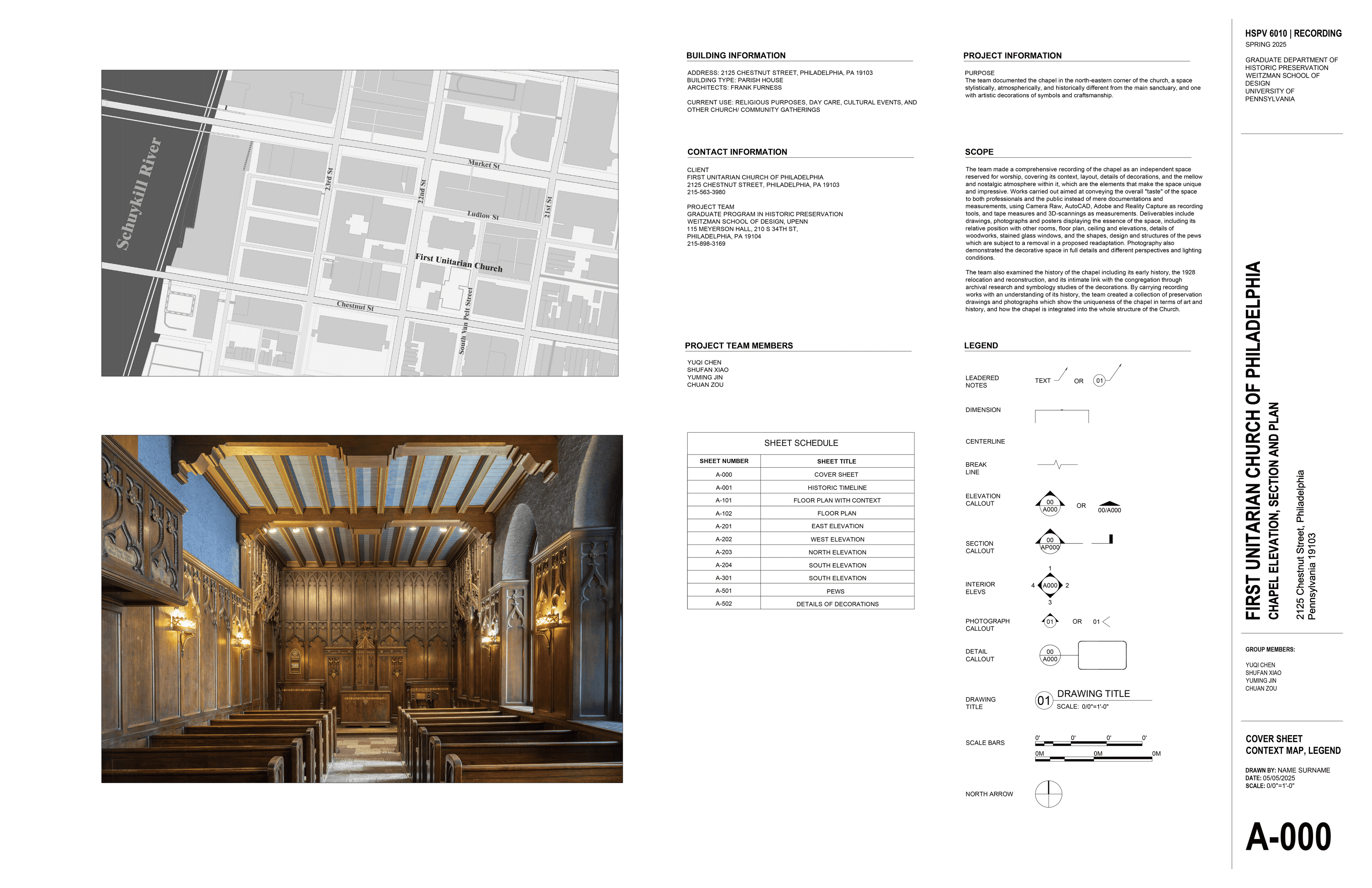 First Unitarian Church of Philadelphia, Chapel Elevation, Section and Plan